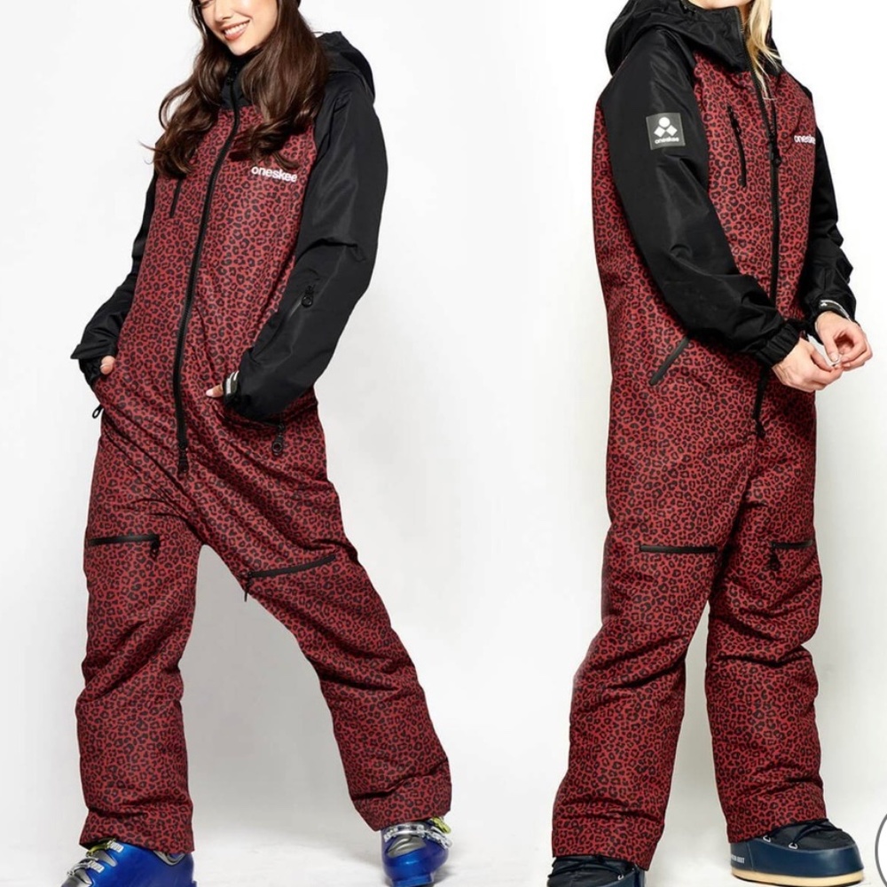 oneskee Women's original Pro Suit- Snowboard/ Ski Suit  Leopard Burgundy